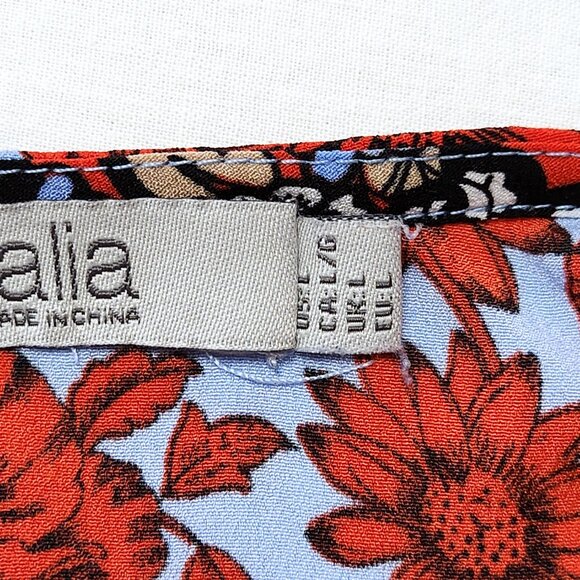 Dalia Blouse Contrasting Bell Sleeves Light Blue & Red Floral Scoop Neck… - Picture 7 of 15
